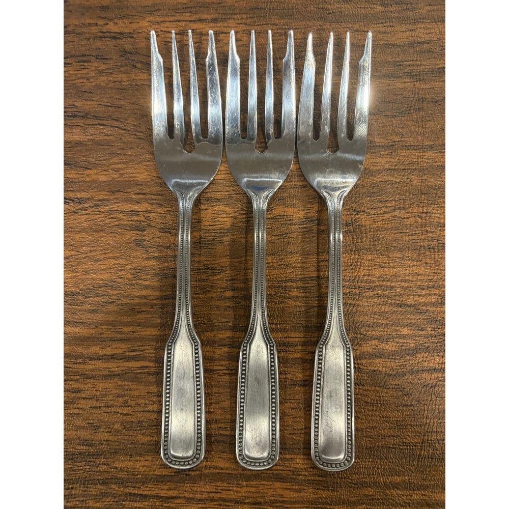 SALEM 1776 Stainless SALAD FORKS Beaded Edge Lot Of 3 Silverware Flatware Vtg
